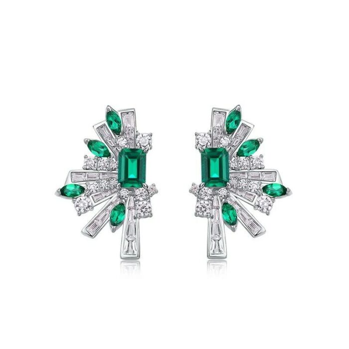 925 Silver Lab-Created Emerald Earrings - Model E1483 - Image 1