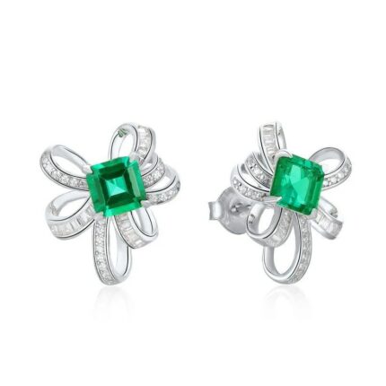925 Silver Lab-Created Emerald Earrings - Model E1917991
