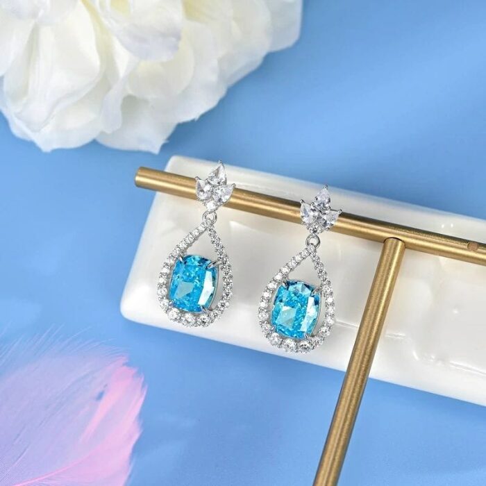 925 Silver Blue Cubic Zirconia Earrings ES2349C1-2 - Image 2