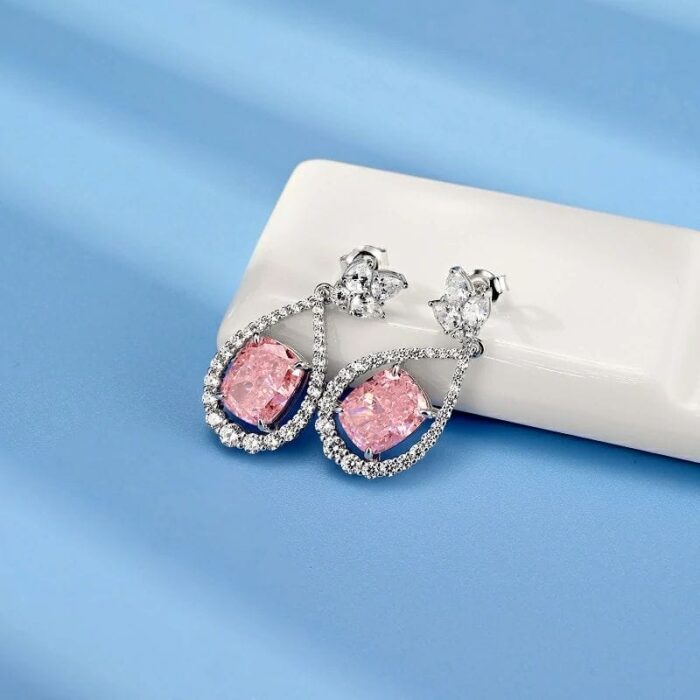 925 Silver Pink Cubic Zirconia Earrings ES2349C1-3 - Image 2