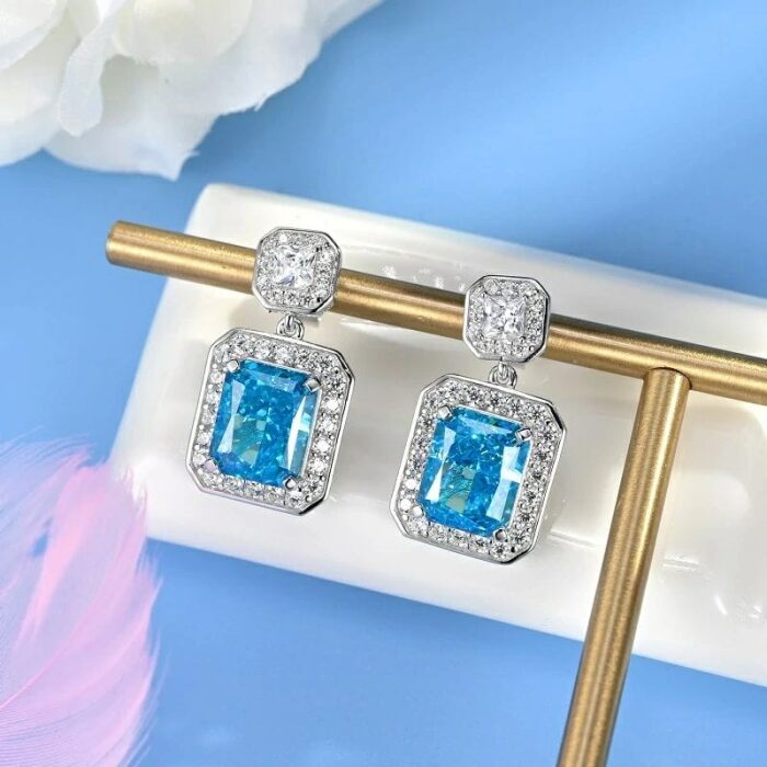 925 Silver Blue Cubic Zirconia Earrings ES2352C1B - Image 2