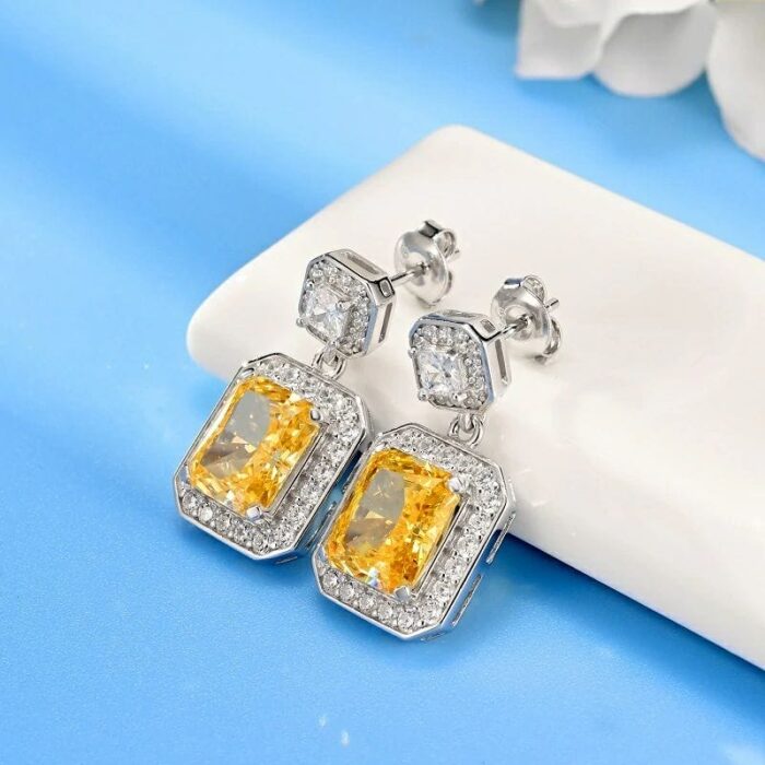 925 Silver Yellow Cubic Zirconia Earrings ES2352C1Y - Image 2