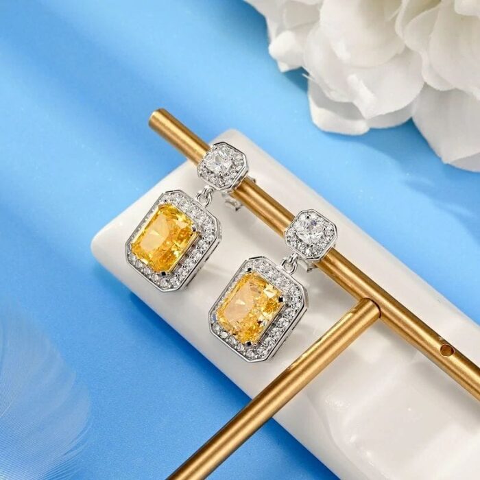 925 Silver Yellow Cubic Zirconia Earrings ES2352C1Y - Image 3