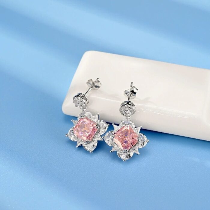 925 Silver Pink Cubic Zirconia Earrings ES2353C1F - Image 2