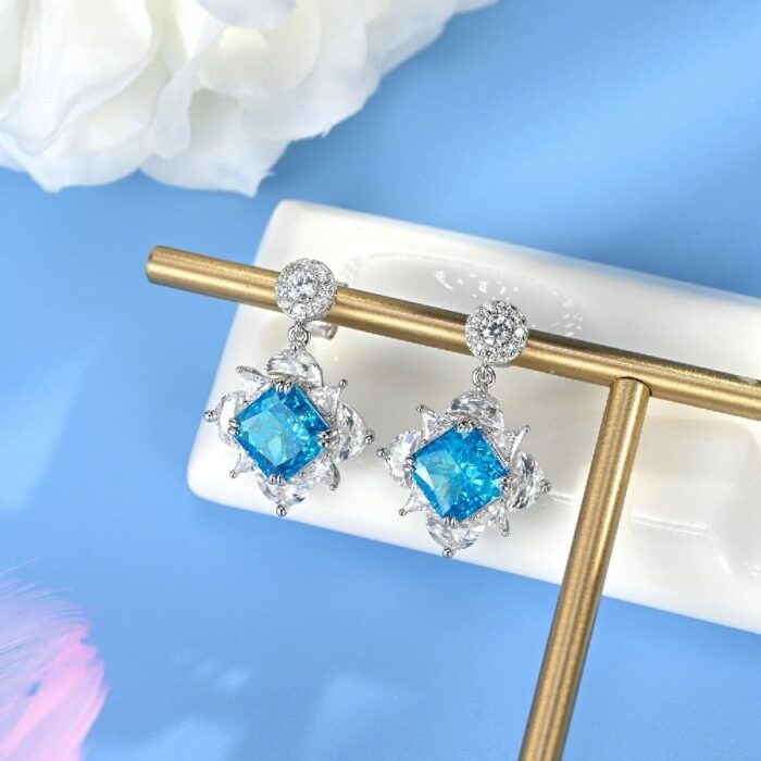 925 Silver Blue Cubic Zirconia Earrings ES2353C1F-2 - Image 2