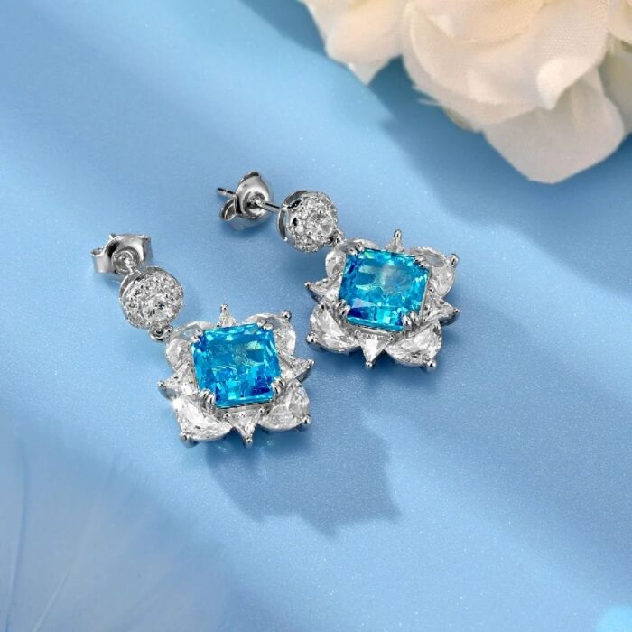925 Silver Blue Cubic Zirconia Earrings ES2353C1F-2 - Image 3