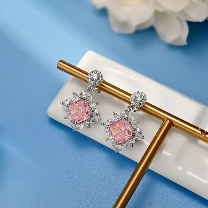 925 Silver Pink Cubic Zirconia Earrings ES2353C1F - Image 3