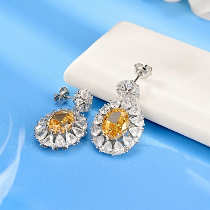 925 Silver Yellow Cubic Zirconia Earrings ES2354C1-2 - Image 2