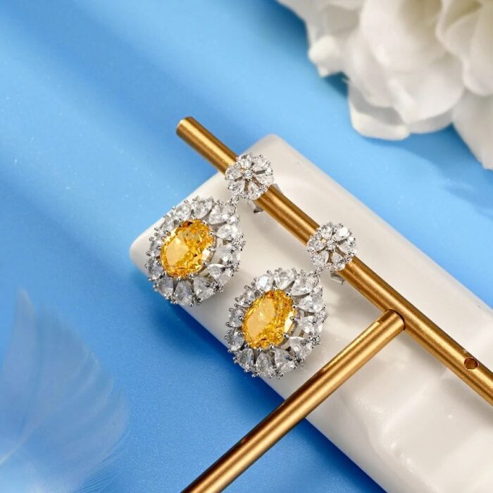 925 Silver Yellow Cubic Zirconia Earrings ES2354C1-2 - Image 3