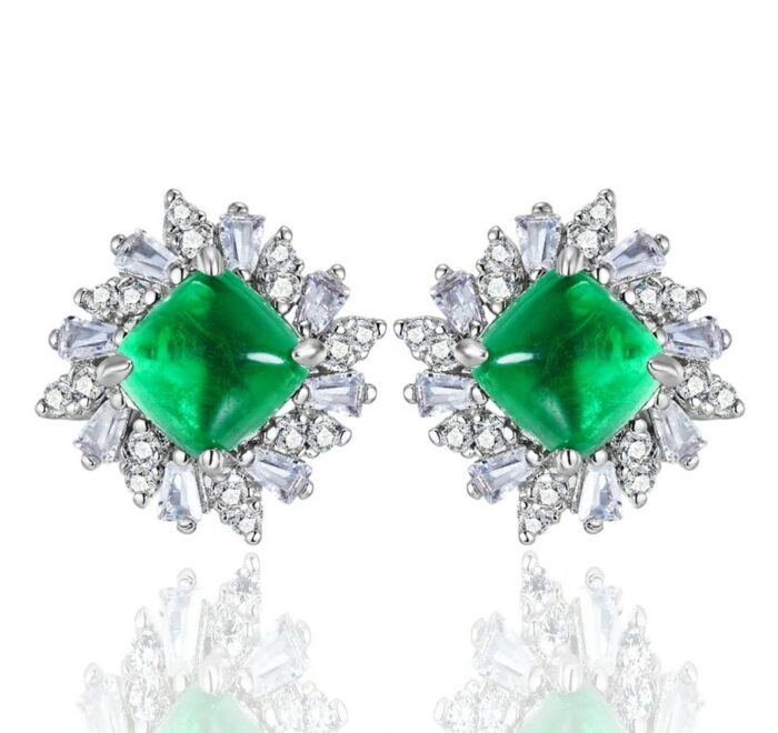 925 Silver Lab-Created Emerald Earrings - Model LSP00228WYCEMA - Image 1