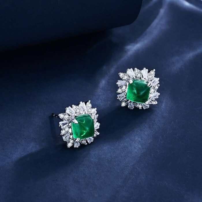 925 Silver Lab-Created Emerald Earrings - Model LSP00228WYCEMA - Image 2