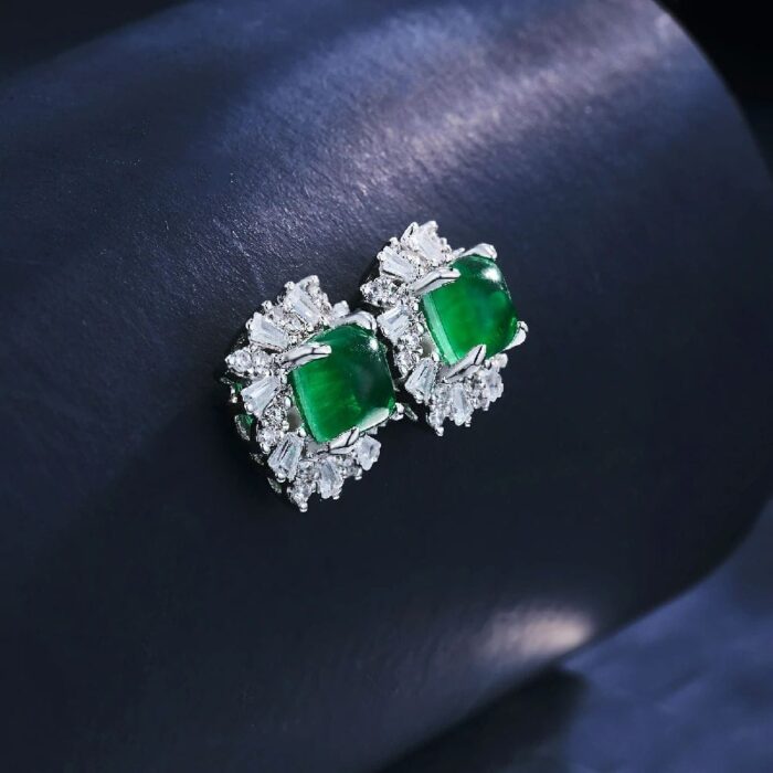 925 Silver Lab-Created Emerald Earrings - Model LSP00228WYCEMA - Image 3