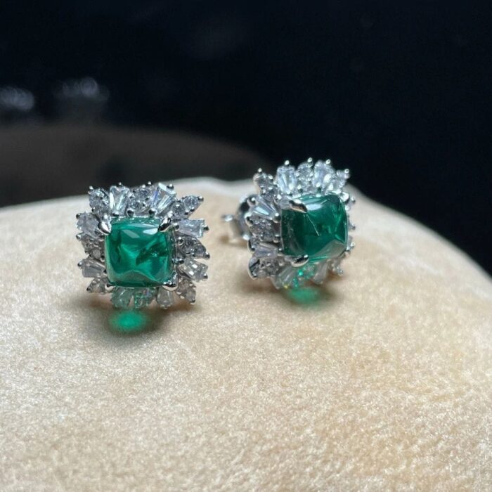 925 Silver Lab-Created Emerald Earrings - Model LSP00228WYCEMA - Image 5