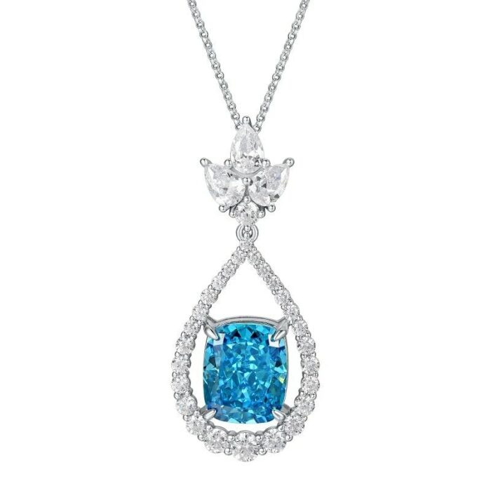 925 Silver Blue Cubic Zirconia Pendant - Model NS0737C1-2 (Chain Not Included) - Image 1