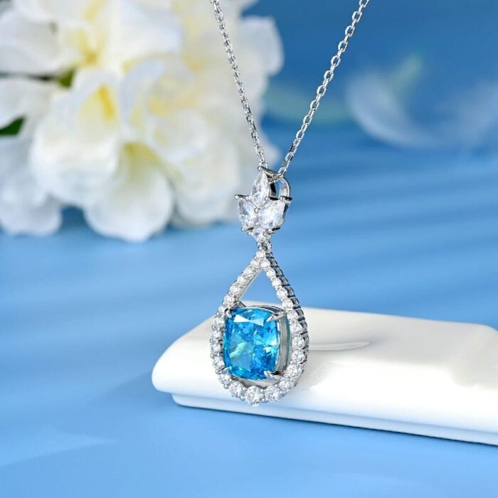 925 Silver Blue Cubic Zirconia Pendant - Model NS0737C1-2 (Chain Not Included) - Image 2