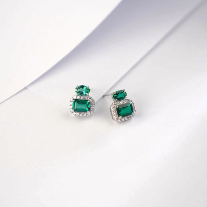 925 Silver Lab-Created Emerald Earrings - Model P0044 - Image 4
