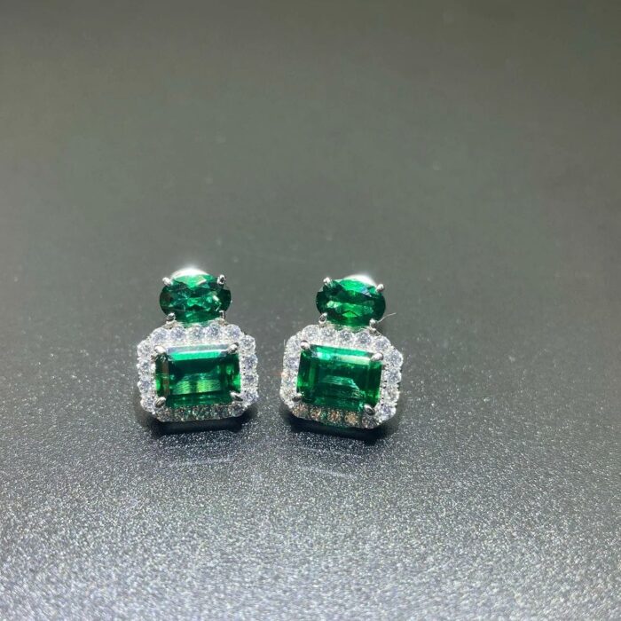 925 Silver Lab-Created Emerald Earrings - Model P0044 - Image 5