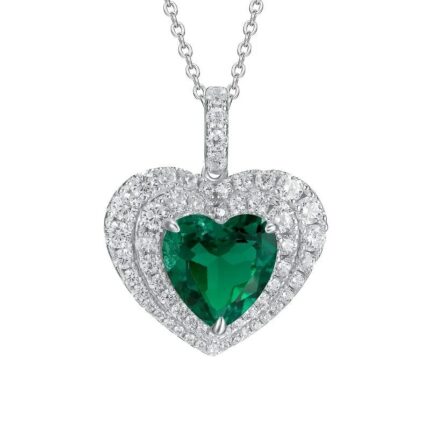 925 Silver Heart-Shaped Emerald Pendant - Model P0076 (Chain Not Included)