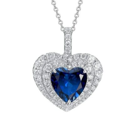 925 Silver Heart-Shaped Blue Sapphire Pendant - Model P0076B (Chain Not Included)