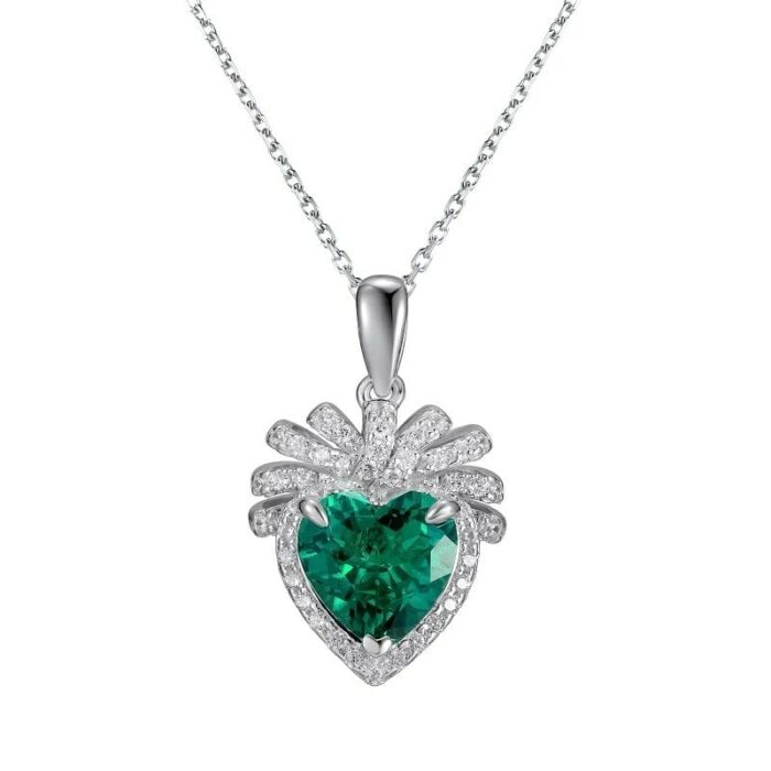 925 Silver Cultured Emerald Necklace P0628 - Image 1