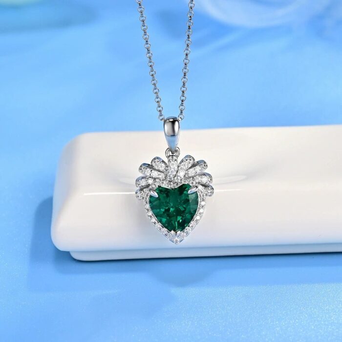 925 Silver Cultured Emerald Necklace P0628 - Image 2