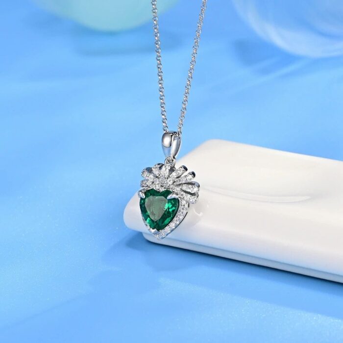 925 Silver Cultured Emerald Necklace P0628 - Image 3