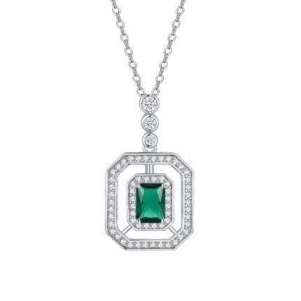 S925 Silver Lab-Created Emerald Necklace - Model P1122