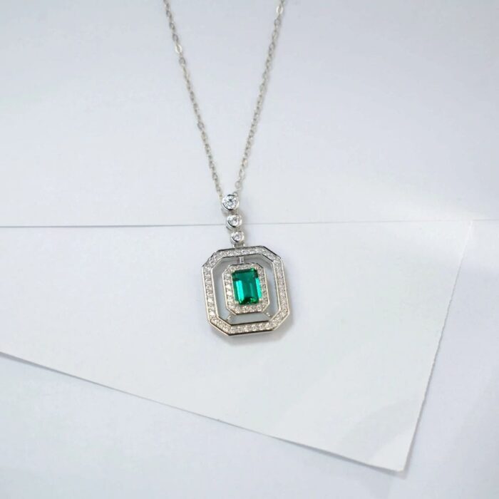S925 Silver Lab-Created Emerald Necklace - Model P1122 - Image 4