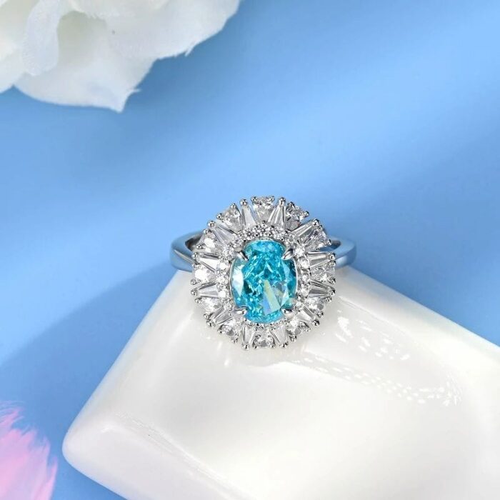 925 Silver Blue Cubic Zirconia Ring - Model R0099B - Image 2