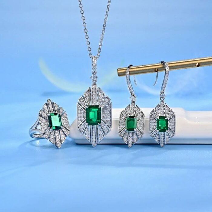 925 Silver Lab-Created Emerald Ring - Model R0683 - Image 3