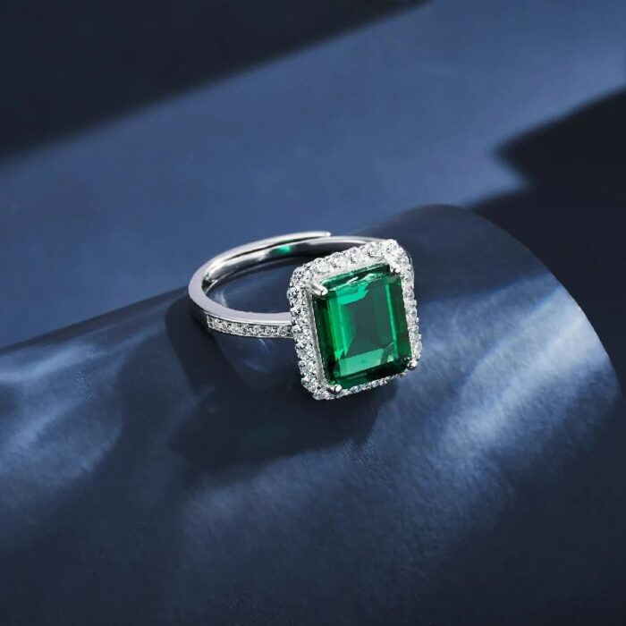 925 Silver Lab-Created Emerald Ring - Model R1578 - Image 3