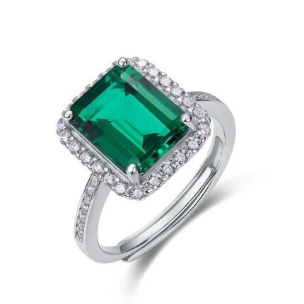 925 Silver Lab-Created Emerald Ring - Model R1578