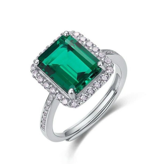 925 Silver Lab-Created Emerald Ring - Model R1578 - Image 1