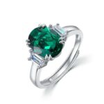 925 Silver Lab-Created Emerald Ring - Model R1607