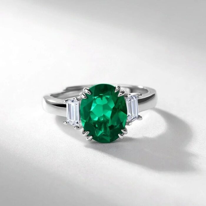 925 Silver Lab-Created Emerald Ring - Model R1607 - Image 2