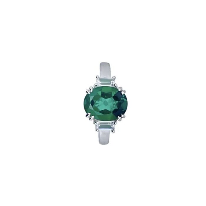 925 Silver Lab-Created Emerald Ring - Model R1607 - Image 3