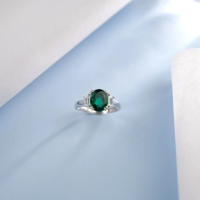 925 Silver Lab-Created Emerald Ring - Model R1607 - Image 4