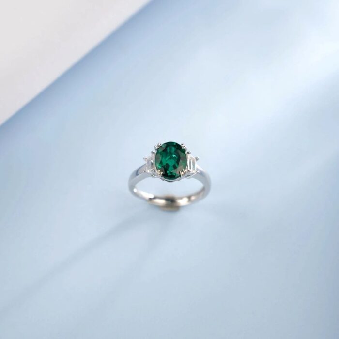 925 Silver Lab-Created Emerald Ring - Model R1607 - Image 5