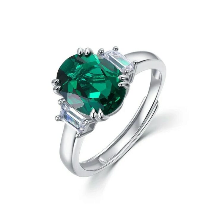 925 Silver Lab-Created Emerald Ring - Model R1607 - Image 1