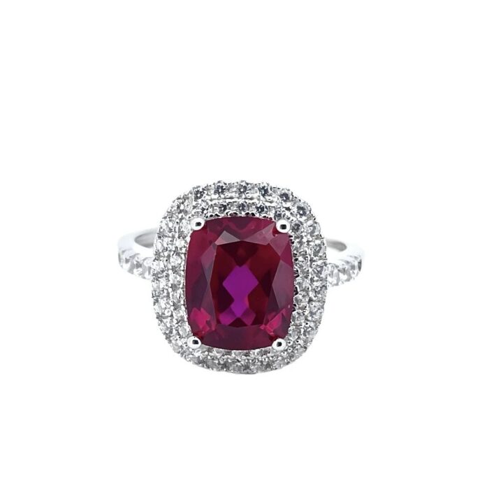 S925 Silver Lab-Created Ruby Ring - Model R1918411R - Image 2