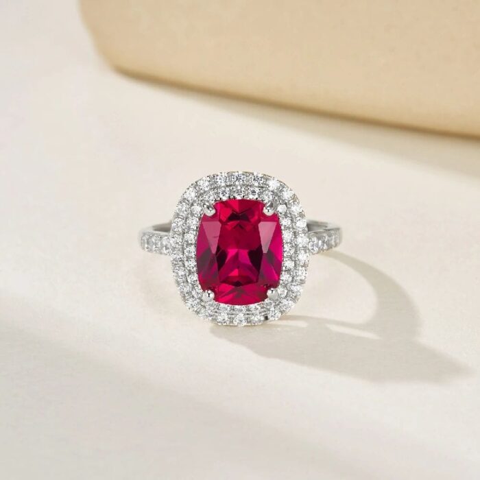 S925 Silver Lab-Created Ruby Ring - Model R1918411R - Image 4