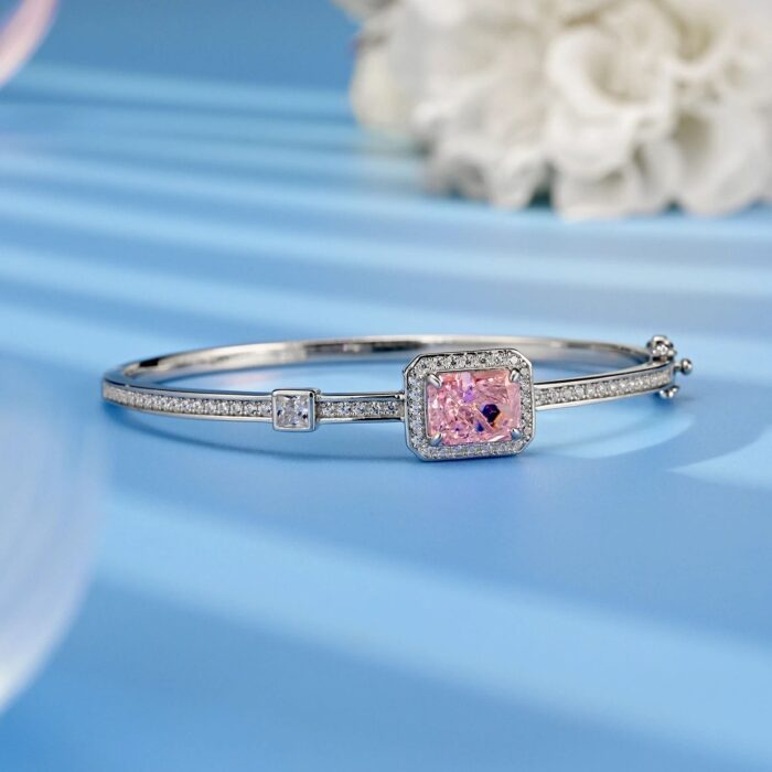 925 Silver Pink Cubic Zirconia Bracelet - Model YWBG0014-4 - Image 3