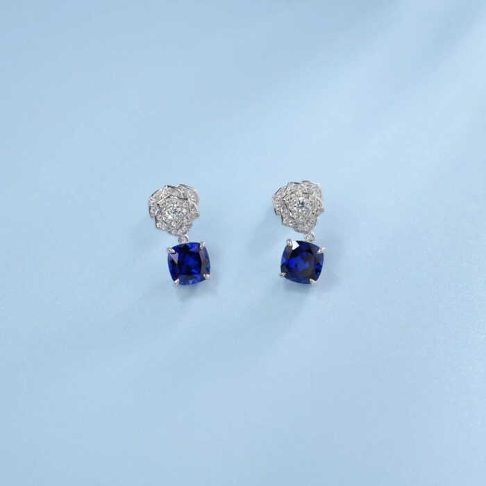 925 Silver Lab-Created Blue Sapphire Earrings - Model ZHF-E085B - Image 4
