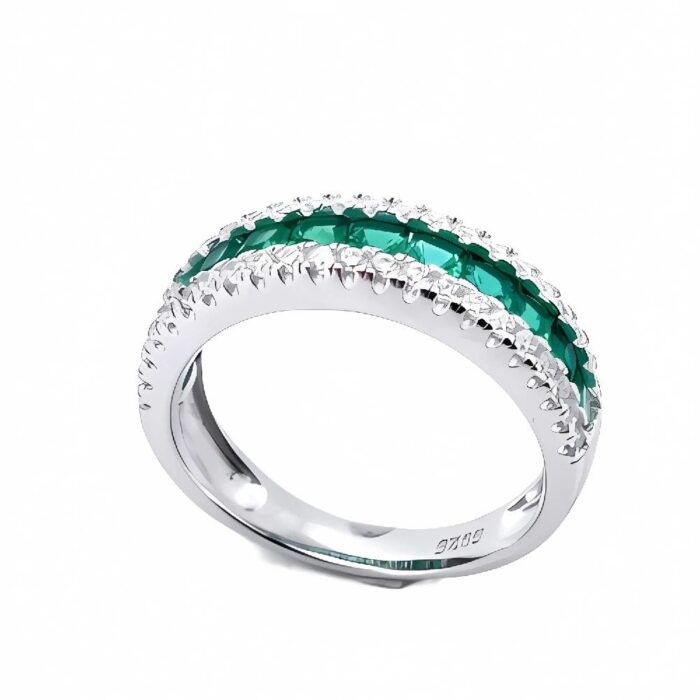 S925 Silver Lab-Created Emerald Ring - Model ZHF-R1074 - Image 3