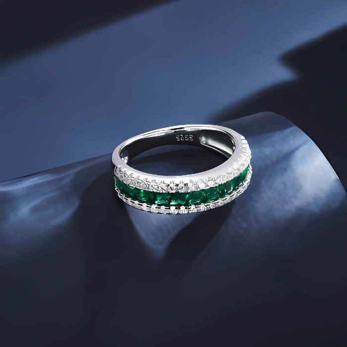 S925 Silver Lab-Created Emerald Ring - Model ZHF-R1074 - Image 4