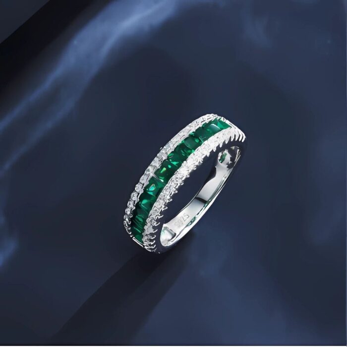 S925 Silver Lab-Created Emerald Ring - Model ZHF-R1074 - Image 5