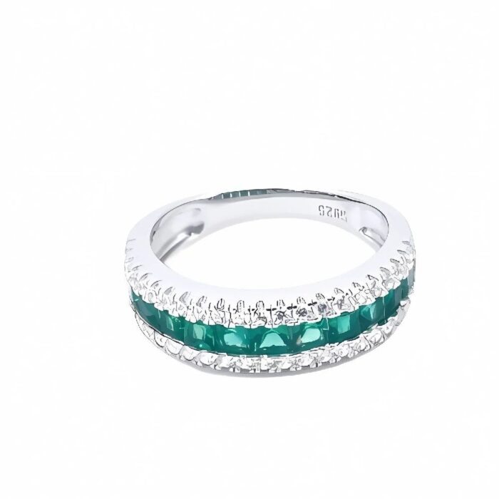 S925 Silver Lab-Created Emerald Ring - Model ZHF-R1074 - Image 2