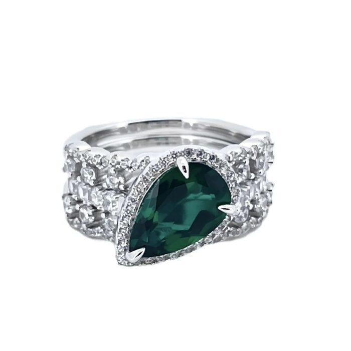 925 Silver Lab-Created Emerald Stacking Ring - Model ZHF-R1328 - Image 3