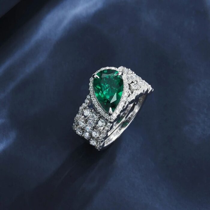 925 Silver Lab-Created Emerald Stacking Ring - Model ZHF-R1328 - Image 4
