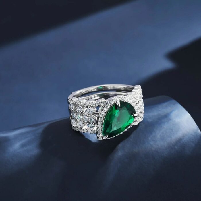 925 Silver Lab-Created Emerald Stacking Ring - Model ZHF-R1328 - Image 5
